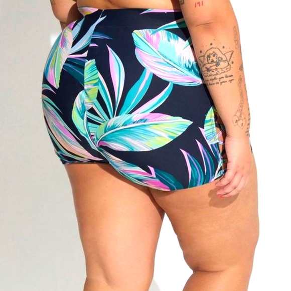 ❤NWT VINTAGE TORRID SWIM SHORTS - HIGH-RISE STRAPPY FLORAL - POWER MESH CONTROL - Picture 3 of 11